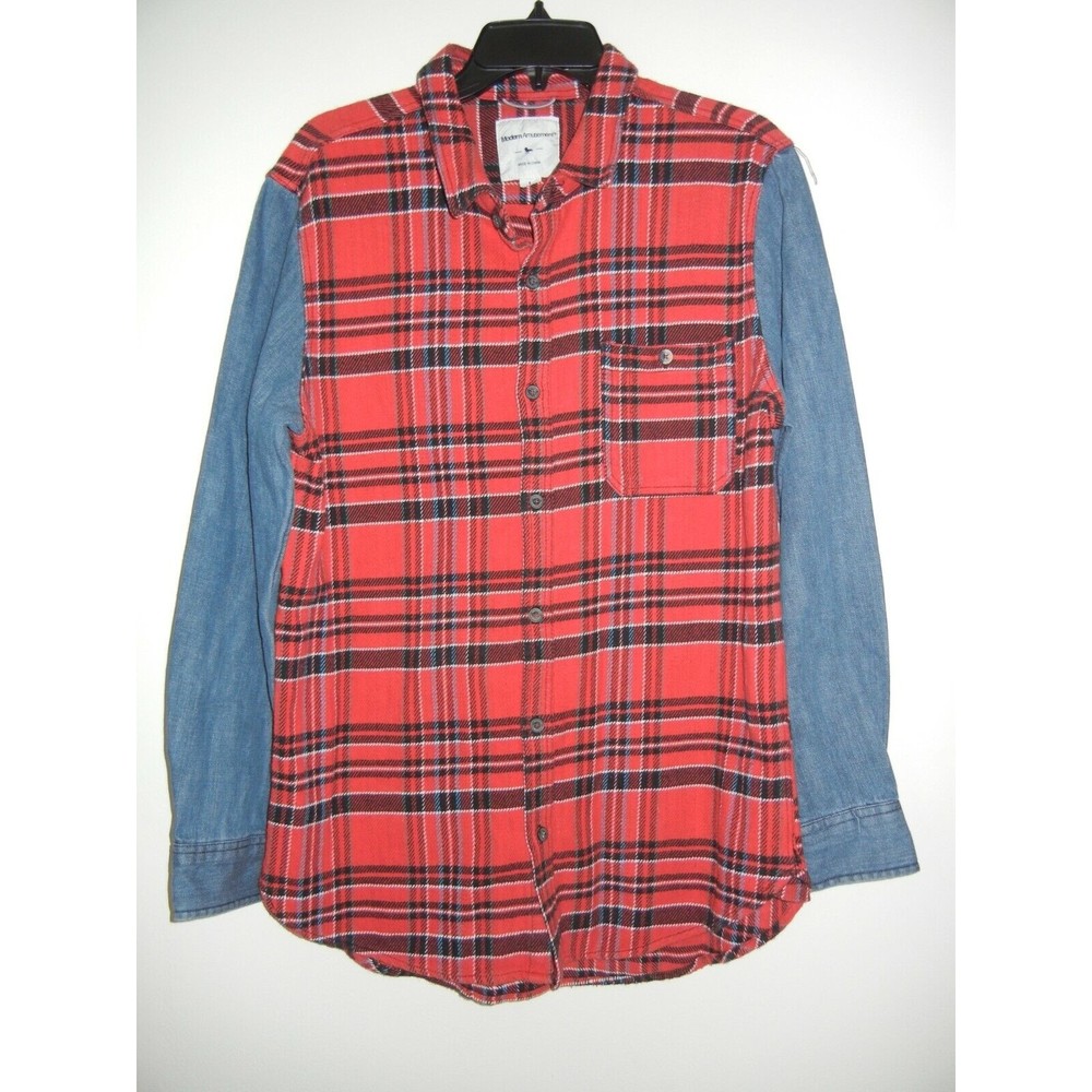 Modern Amusement Men's Shirt Size Large Casual Plaid Button Down Flannel Denim